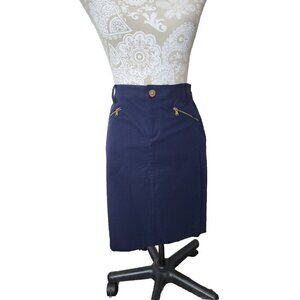 Lauren Ralph Lauren Skirt Mini Pencil Navy Blue Gold Zipper pockets Women's 4